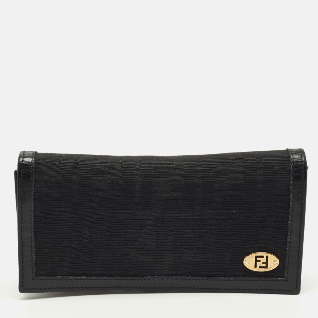 Fendi Black Zucca Canvas Flap Continental Wallet Fendi Black Zucca Canvas Flap Continental Wallet