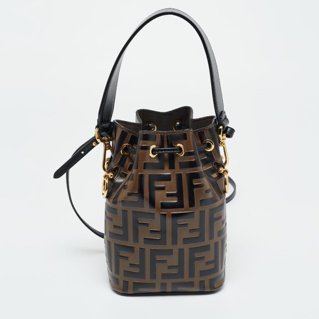 Fendi Brown/Black Zucca Leather Mini Mon Tresor Drawstring Bucket Bag Fendi Brown/Black Zucca Leather Mini Mon Tresor Drawstring Bucket Bag
