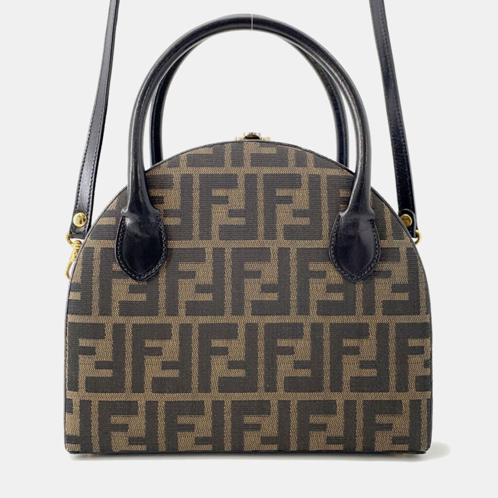 Fendi Zucca 2-Way Bag Khaki Canvas Leather Fendi Zucca 2-Way Bag Khaki Canvas Leather
