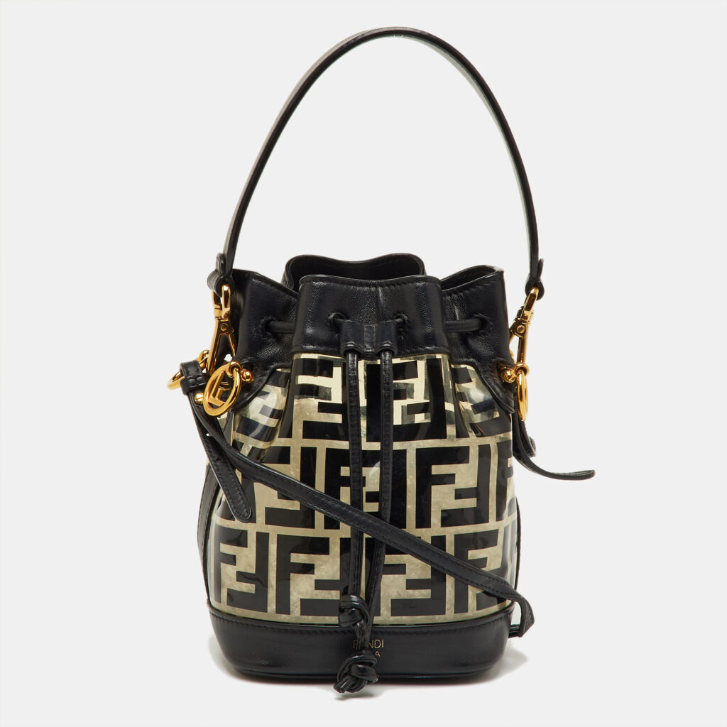 Fendi Black Zucca Print PVC and Leather Mini Mon Tresor Bucket Bag Fendi Black Zucca Print PVC and Leather Mini Mon Tresor Bucket Bag