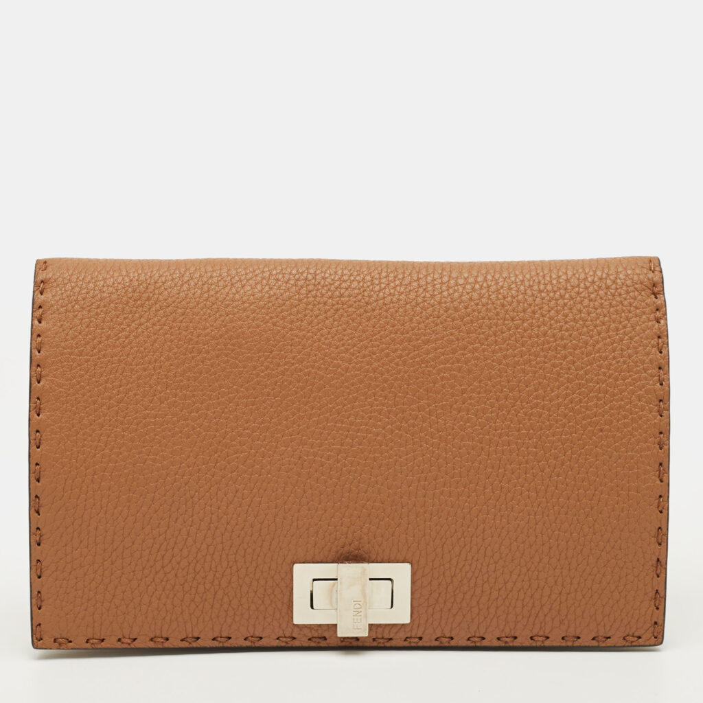 Fendi Peekaboo Brown Selleria Leather Wallet