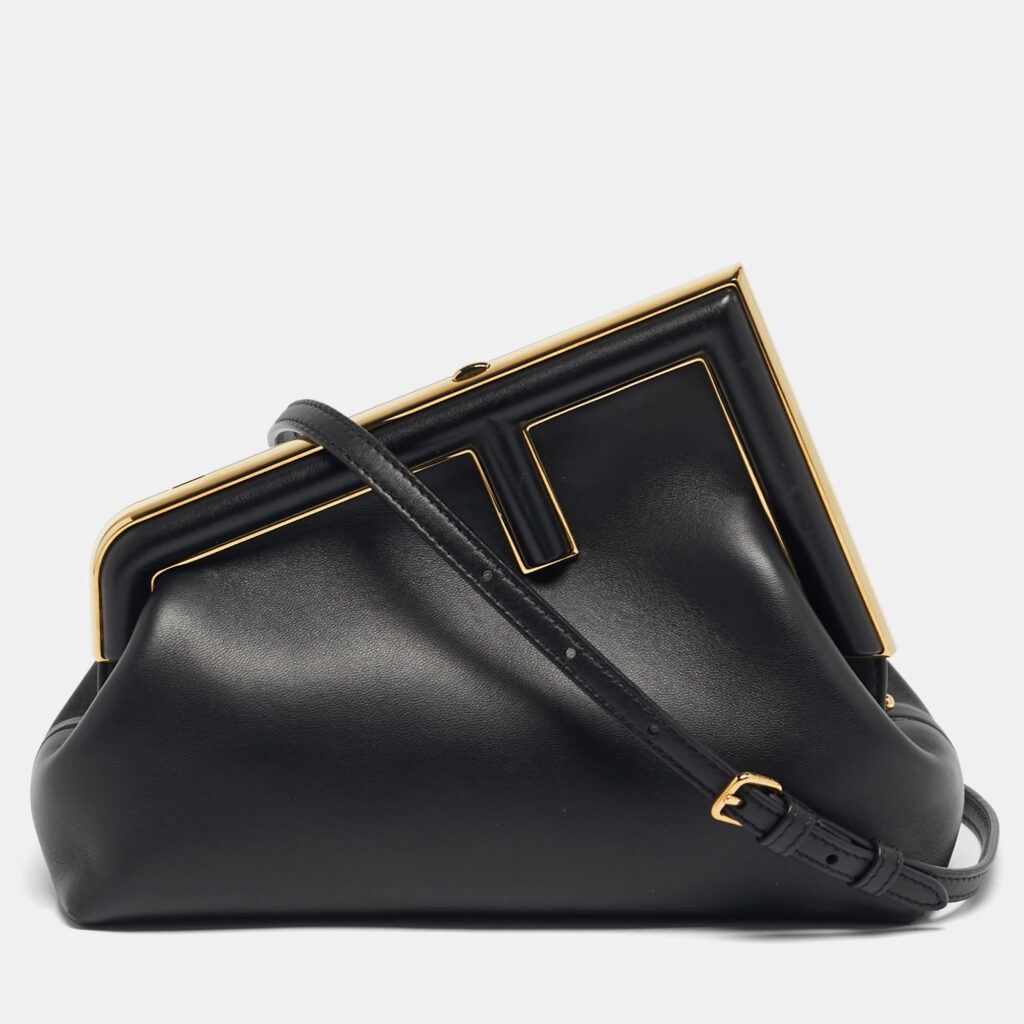 Fendi First Small Black Leather Clutch Bag
