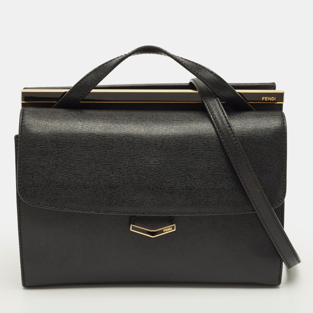 Fendi Demi Jour Small Black Leather Top Handle Bag