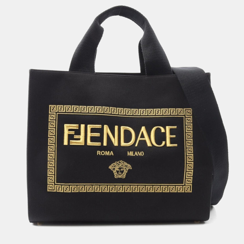 Fendi X Versace Fendace Tote Bag Canvas Black Fendi X Versace Fendace Tote Bag Canvas Black