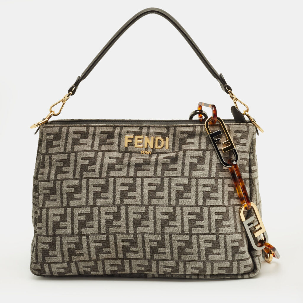 Fendi O'Lock Grey FF Fabric Top Handle Bag Fendi O'Lock Grey FF Fabric Top Handle Bag