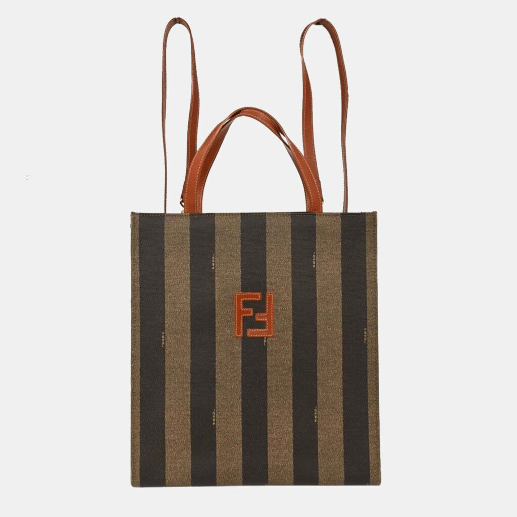 luxury-women-fendi-used-handbags-p1250610-010.jpeg Fendi Brown Black PVC Pequin 3way Handbag Backpack
