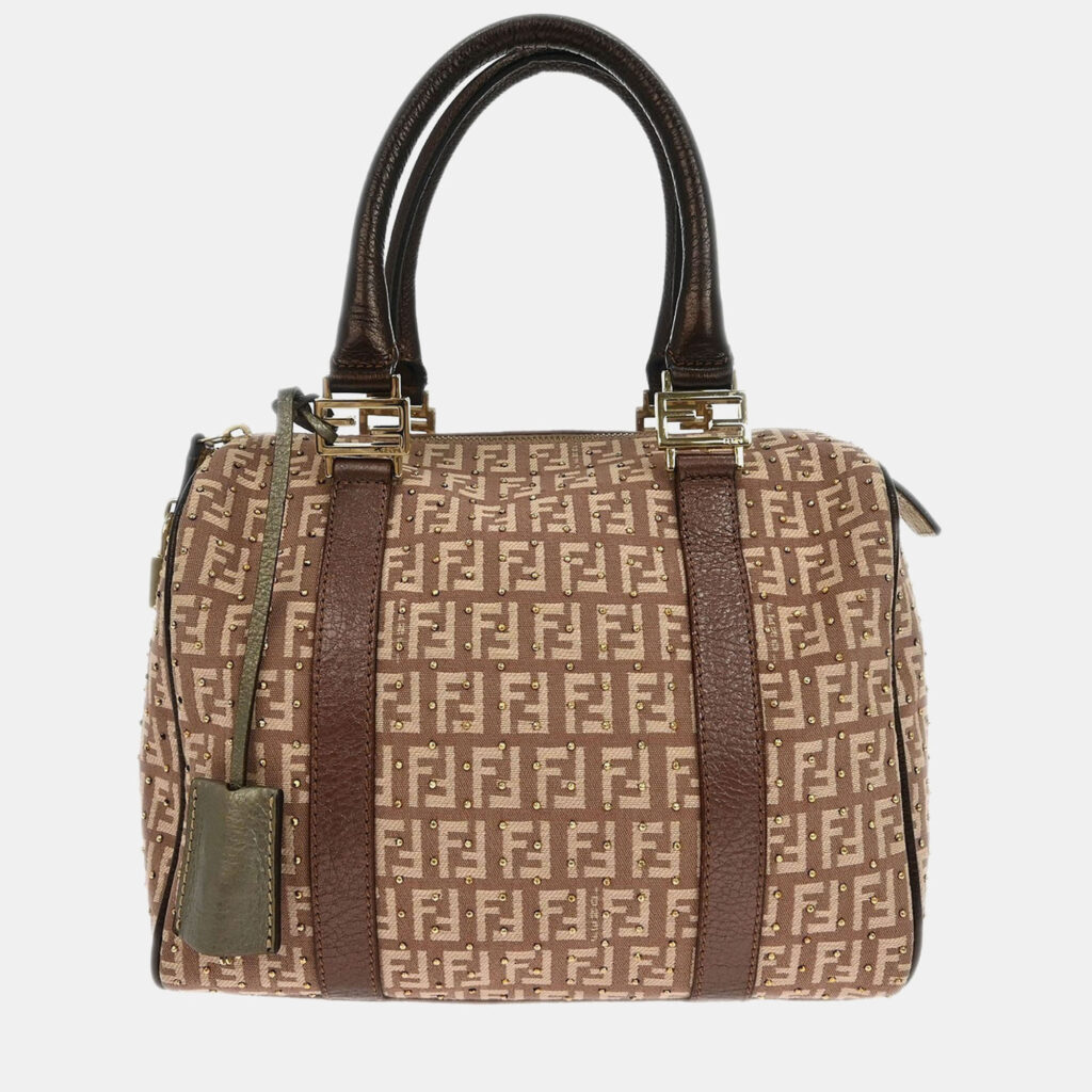Fendi Bronze Beige Studded Zucchino Handbag Fendi Bronze Beige Studded Zucchino Handbag
