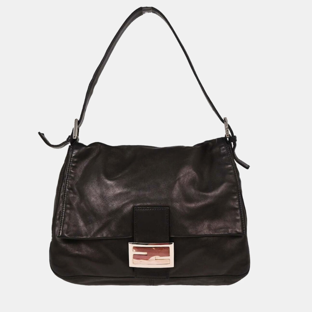 Fendi Black Lambskin Baguette Mamma Handbag
