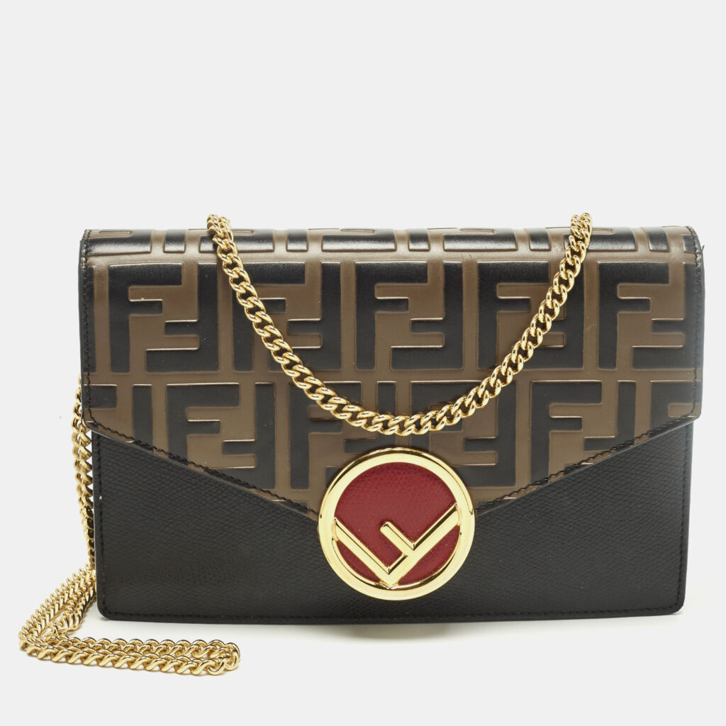 luxury-women-fendi-used-handbags-p1250926-011-1.jpg Fendi F is Fendi Medium Brown/Black FF Leather Wallet On Chain