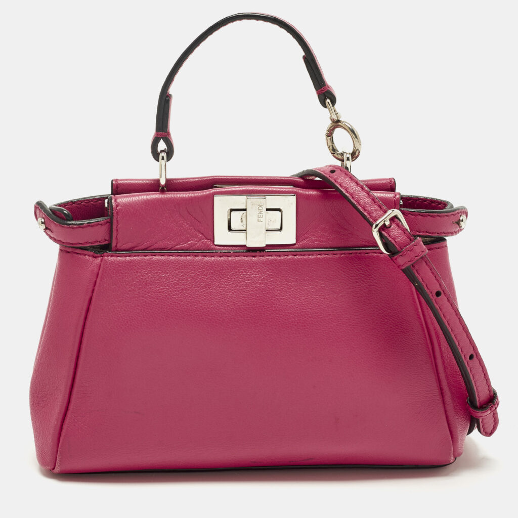 Fendi Peekaboo Micro Fuchsia Leather Crossbody Bag