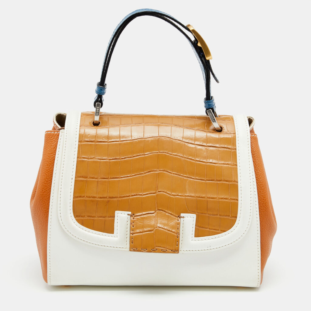 luxury-women-fendi-used-handbags-p628610-012-1.jpg Fendi Multicolor Leather And Crocodile Silvana Top Handle Bag