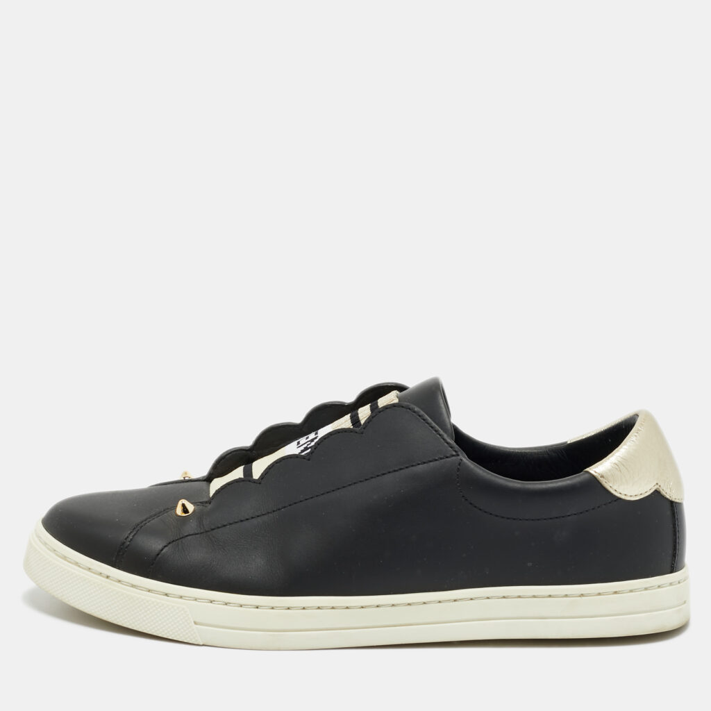 Fendi Black Leather Rockoclick Slip On Sneakers Size 39