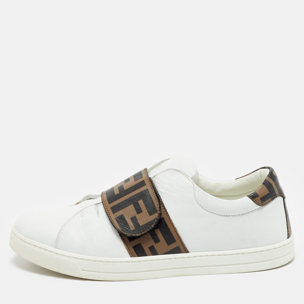Fendi White/Brown Leather FF Buckle Low Top Sneakers Size 37 Fendi White/Brown Leather FF Buckle Low Top Sneakers Size 37