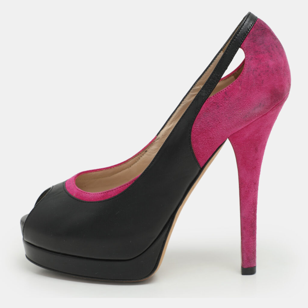 Fendi Pink/Black Suede and Leather Cutout Peep Toe Platform Pumps Size 38 Fendi Pink/Black Suede and Leather Cutout Peep Toe Platform Pumps Size 38