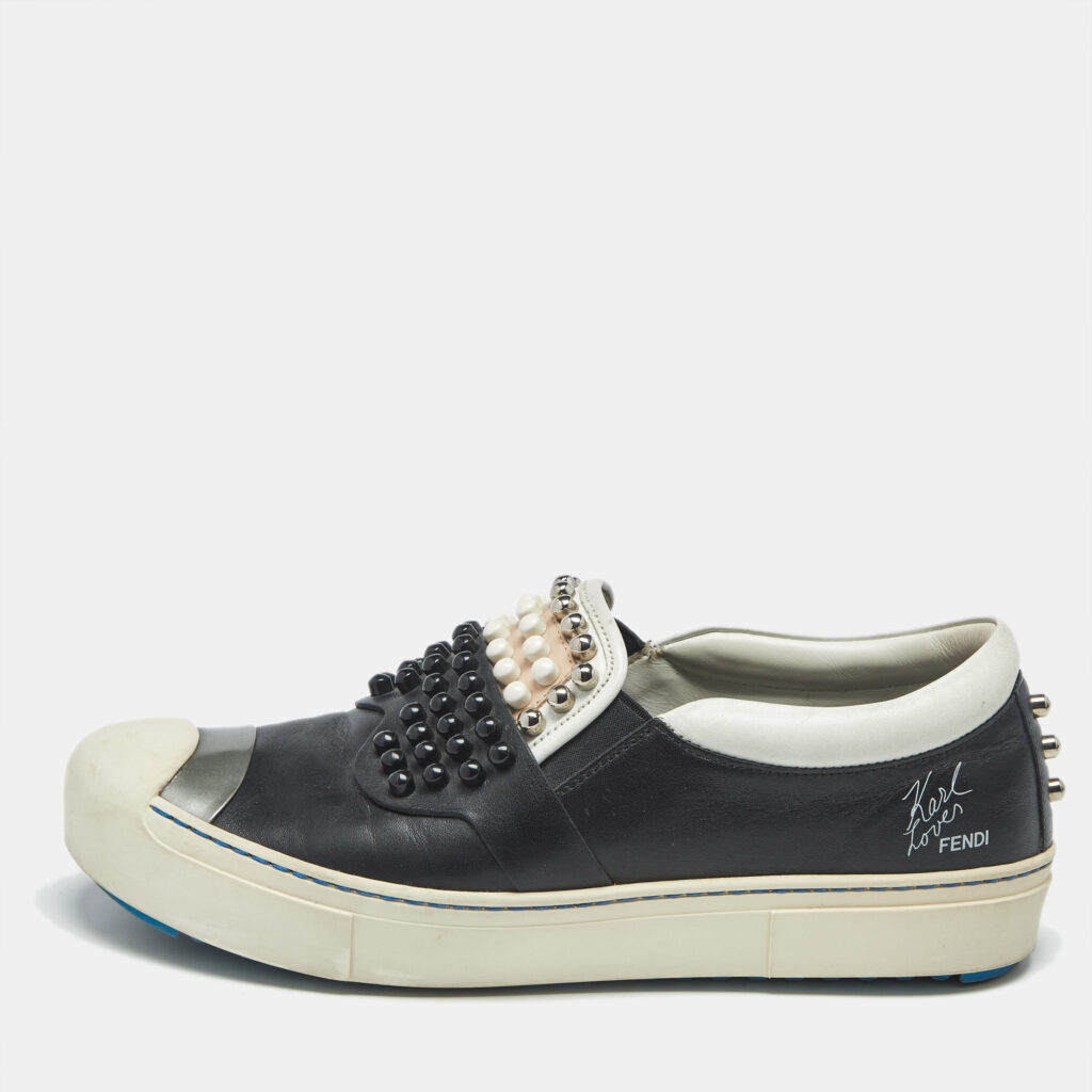 Fendi Multicolor Leather Studded Karlito Slip On Sneakers Size 39