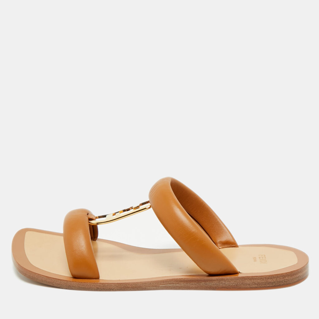Fendi Brown Leather Buckle Flats Slide Size 38 Fendi Brown Leather Buckle Flats Slide Size 38