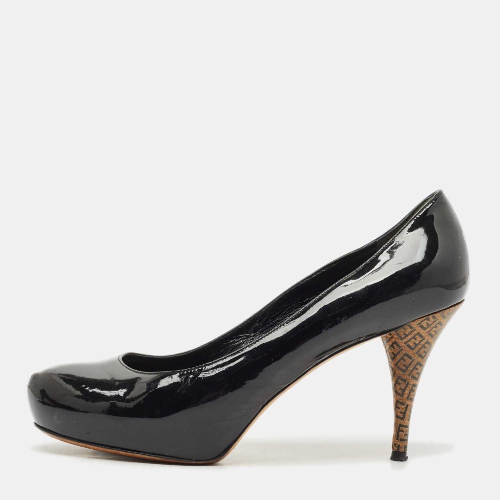 Fendi Black Patent Leather Zucca Heel Platform Pumps Size 41 Fendi Black Patent Leather Zucca Heel Platform Pumps Size 41