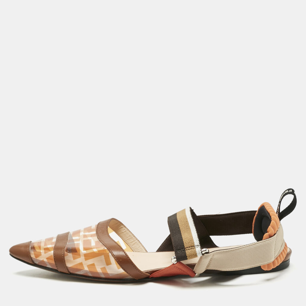 Fendi Orange/Brown Zucca PVC and Leather Colibri Slingback Flat Sandals Size 40 Fendi Orange/Brown Zucca PVC and Leather Colibri Slingback Flat Sandals Size 40