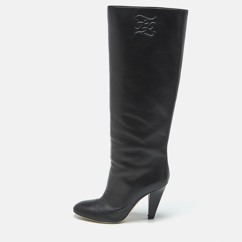 Fendi Black Leather Knee Length Boots Size 38