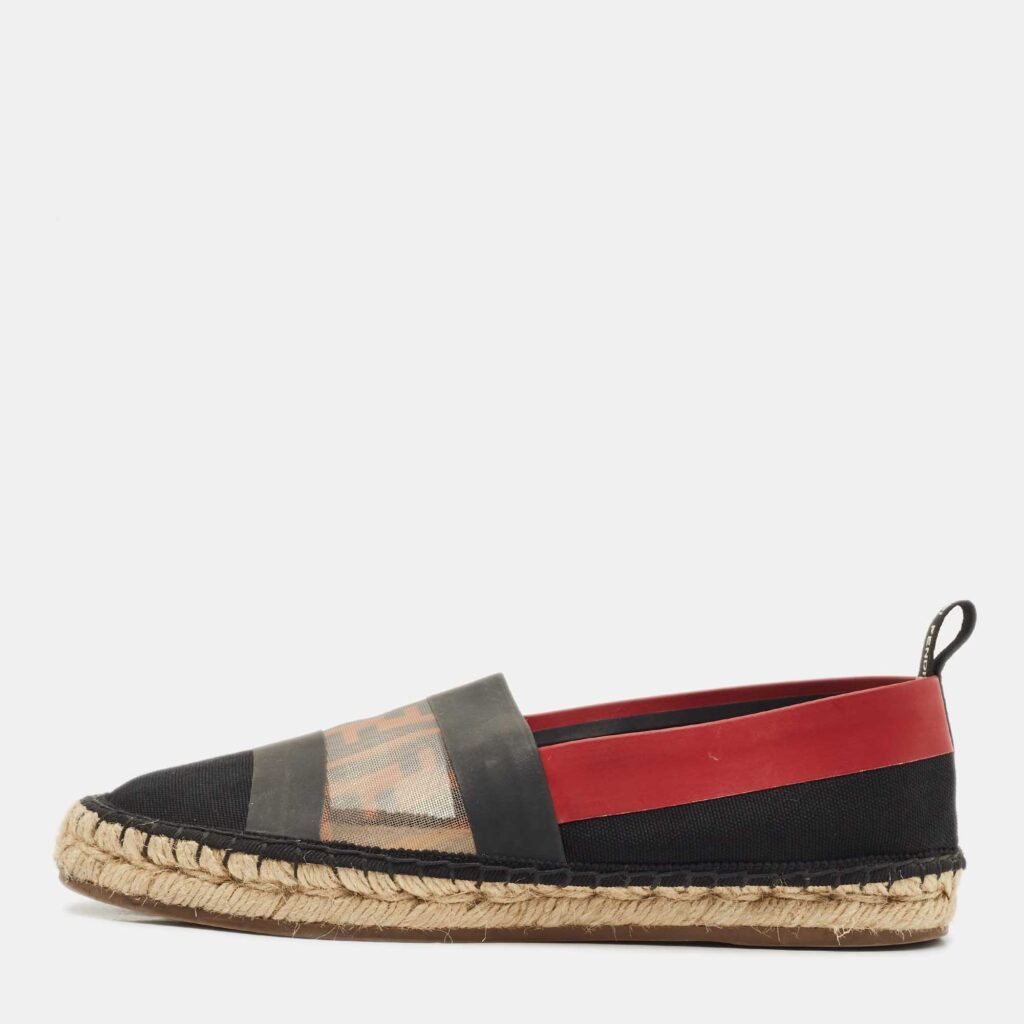 Fendi Black/Red Zucca Leather and Mesh Espadrille Flats Size 36 Fendi Black/Red Zucca Leather and Mesh Espadrille Flats Size 36