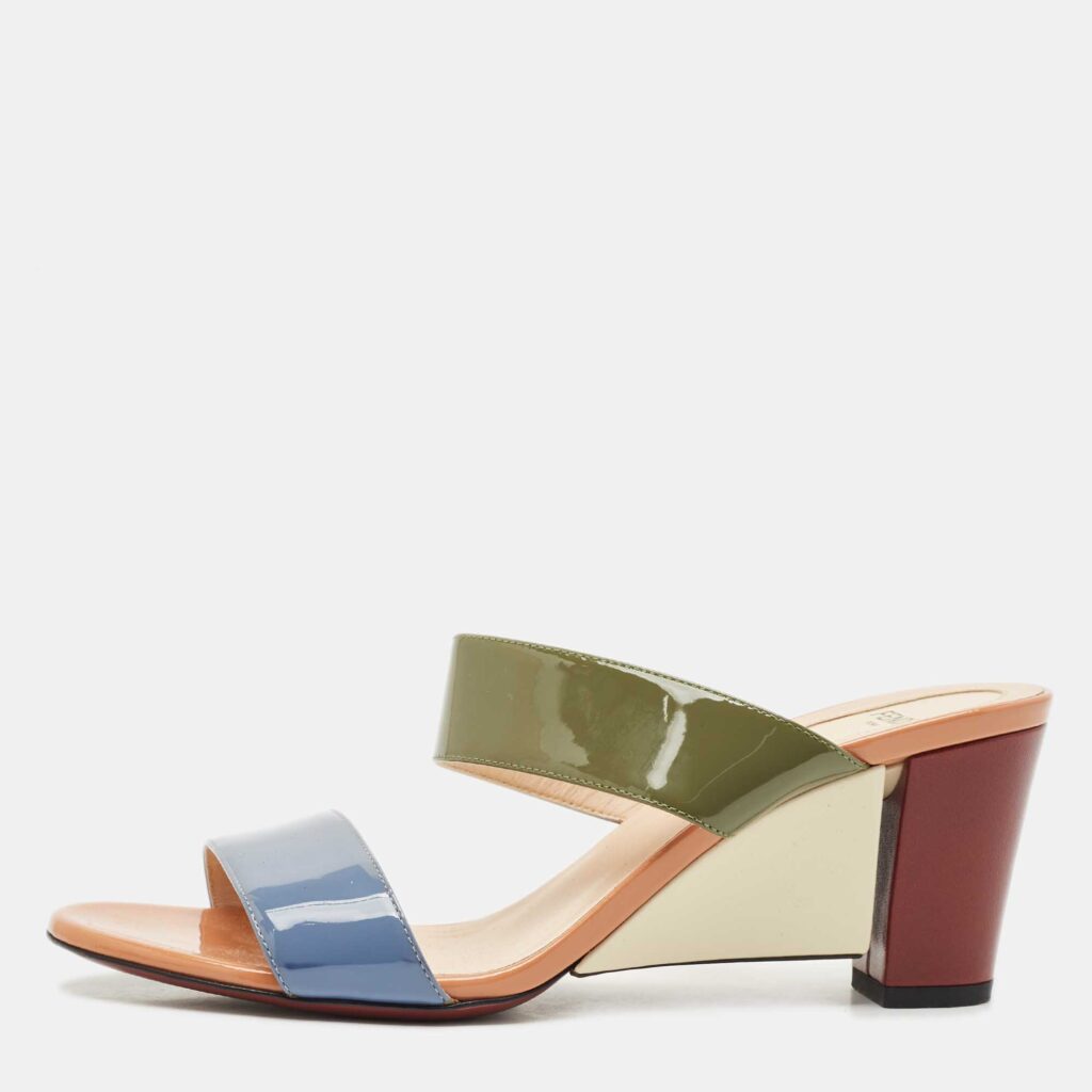 Fendi Multicolor Patent Leather Wedge Slide Sandals Size 39 Fendi Multicolor Patent Leather Wedge Slide Sandals Size 39