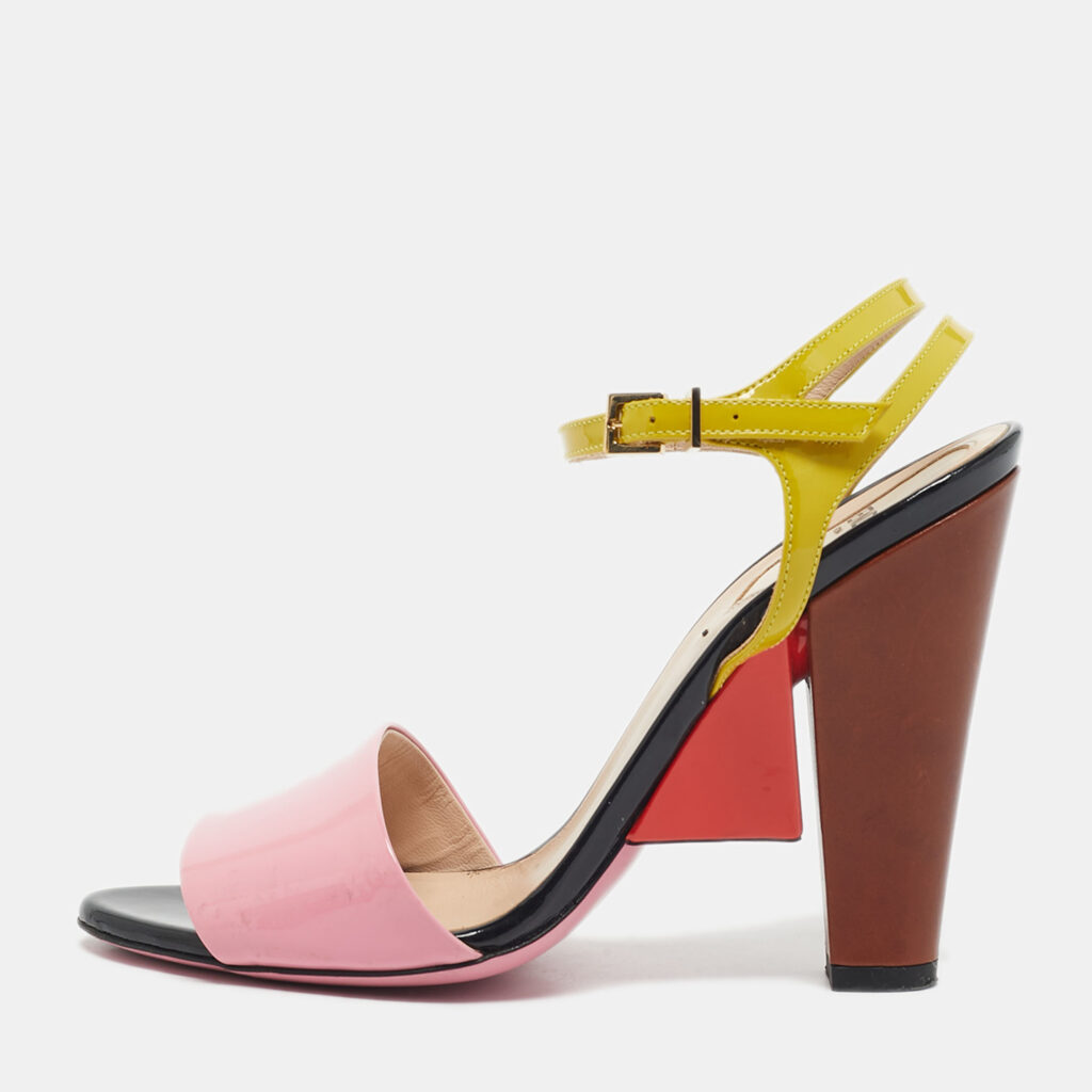 Fendi Multicolor Patent Leather Ankle Strap Sandals Size 37