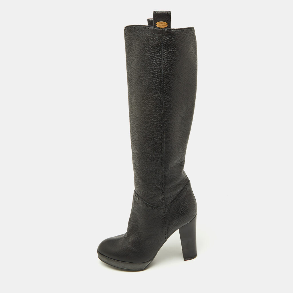 Fendi Black Leather Selleria Knee Length Boots Size 35 Fendi Black Leather Selleria Knee Length Boots Size 35