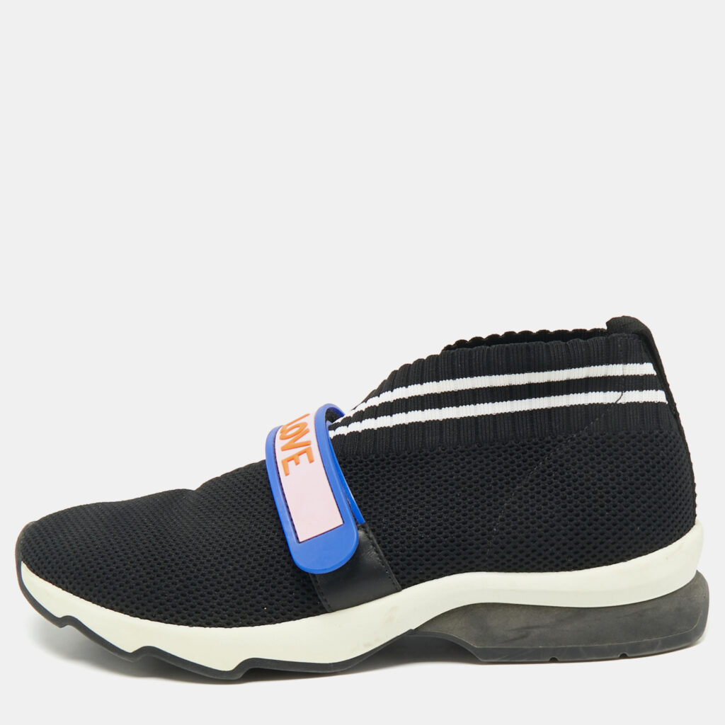 Fendi Black Knit Fabric Rockoko Slip On Sneakers Size 38 Fendi Black Knit Fabric Rockoko Slip On Sneakers Size 38