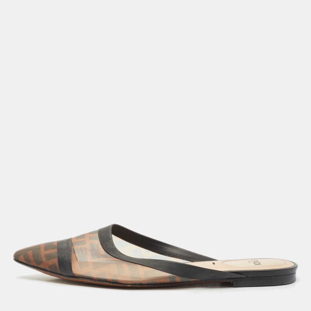 Fendi Tobacco FF Logo Print Mesh Colibri Pointed Toe Flat Mules Size 36 Fendi Tobacco FF Logo Print Mesh Colibri Pointed Toe Flat Mules Size 36