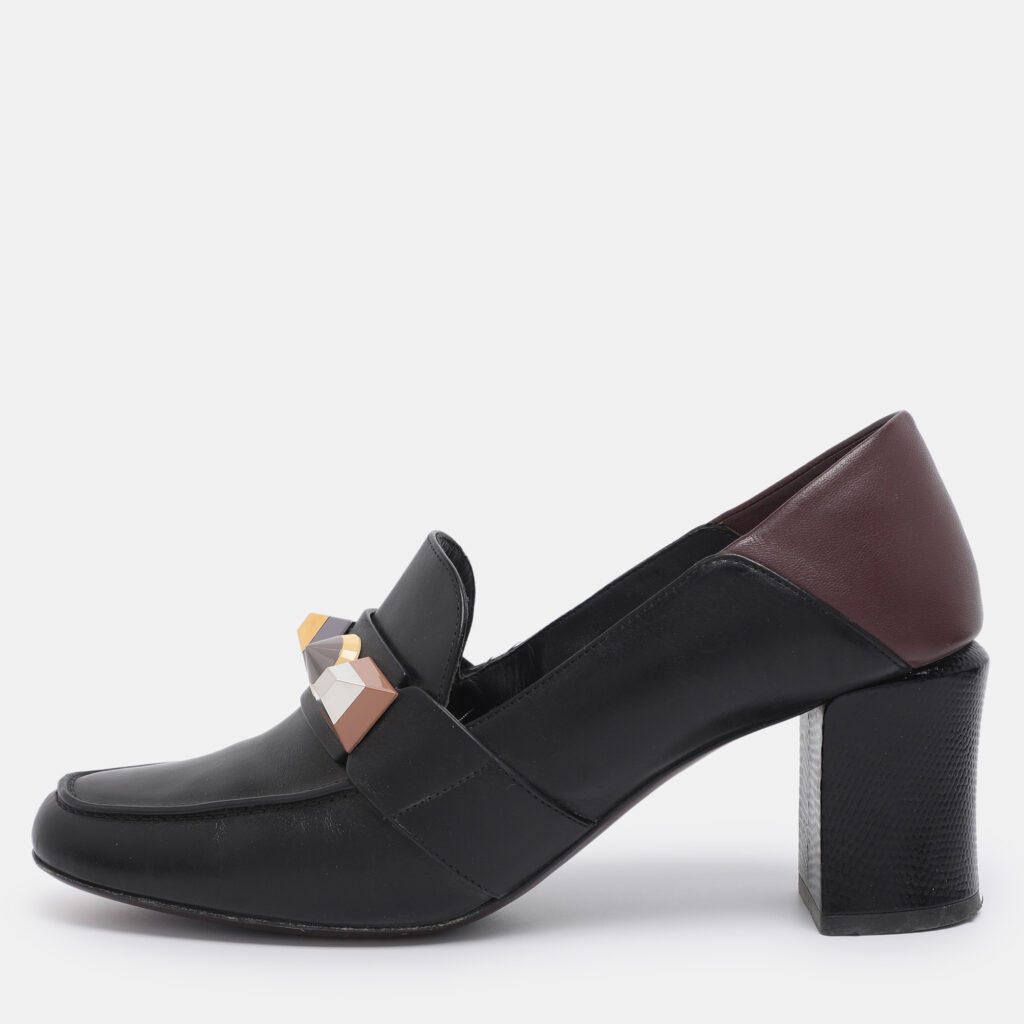 Fendi Black/Burgundy Leather Studded Loafer Pumps Size 41 Fendi Black/Burgundy Leather Studded Loafer Pumps Size 41