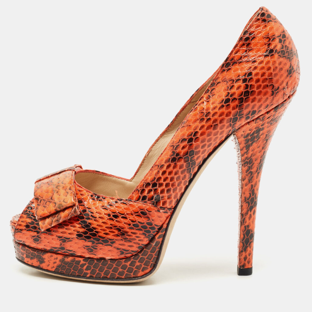 Fendi Orange/Brown Python Leather Peep Toe Platform Pumps Size 40 Fendi Orange/Brown Python Leather Peep Toe Platform Pumps Size 40