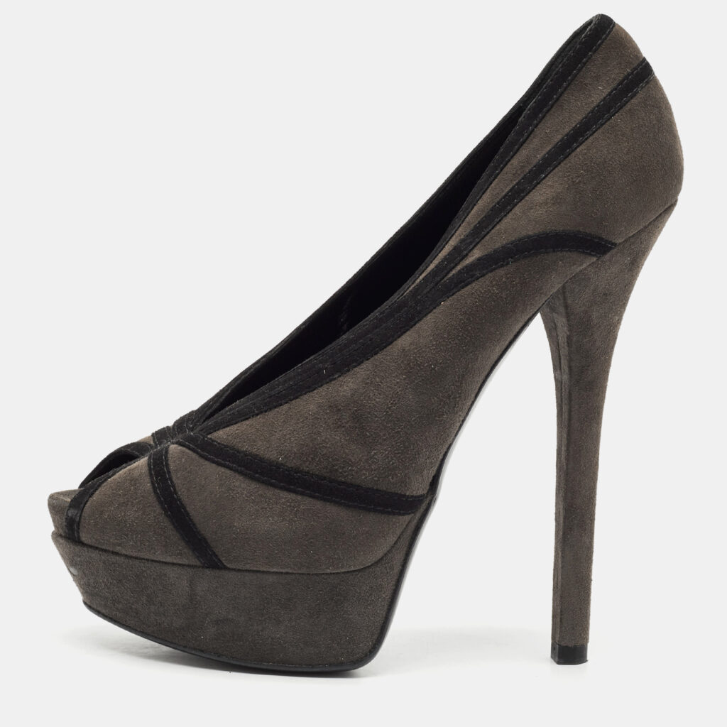 Fendi Dark Grey Suede Peep Toe Platform Pumps Size 39 Fendi Dark Grey Suede Peep Toe Platform Pumps Size 39