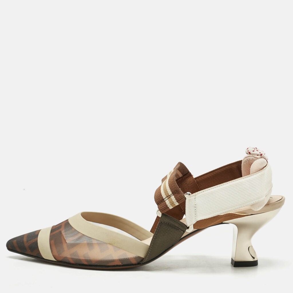 Fendi Multicolor Fabric and Leather Colibri Slingback Pumps Size 38.5 Fendi Multicolor Fabric and Leather Colibri Slingback Pumps Size 38.5