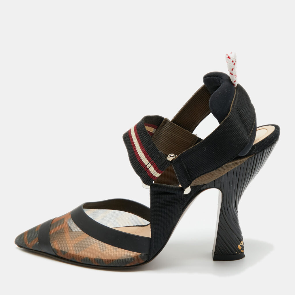 Fendi Multicolor Canvas and Mesh Colibri Pumps Size 36