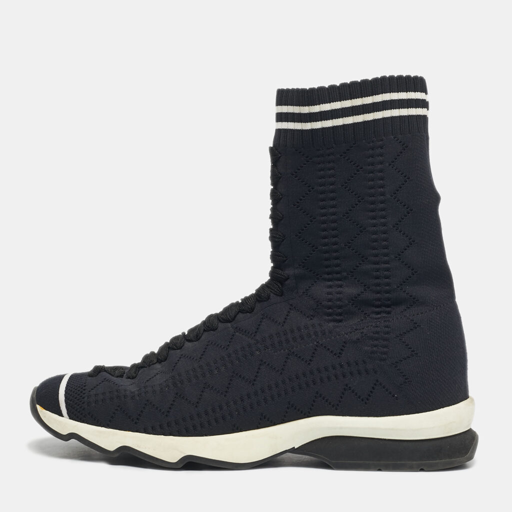 Fendi Black/White Knit Fabric Sock High Top Sneakers Size 39 Fendi Black/White Knit Fabric Sock High Top Sneakers Size 39