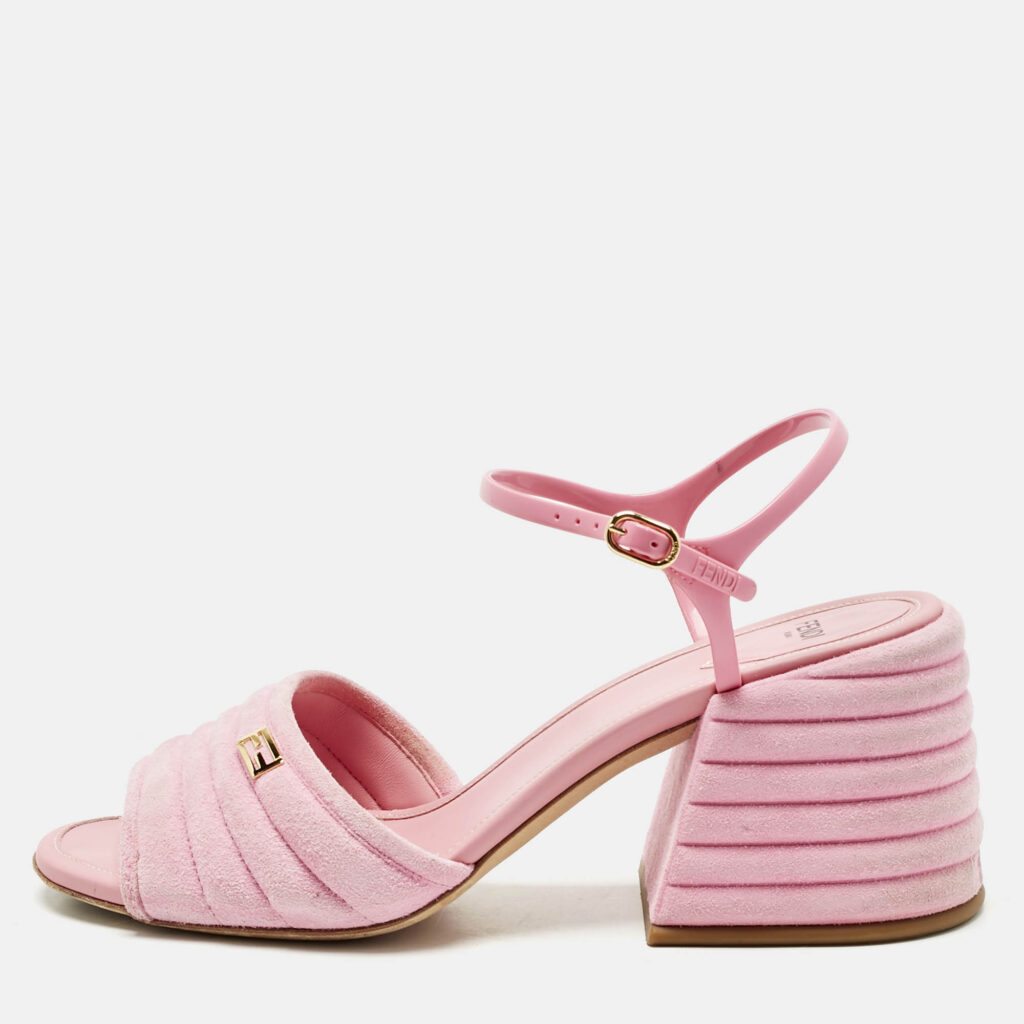 Fendi Pink Jelly and Suede FF Ankle Strap Sandals Size 40