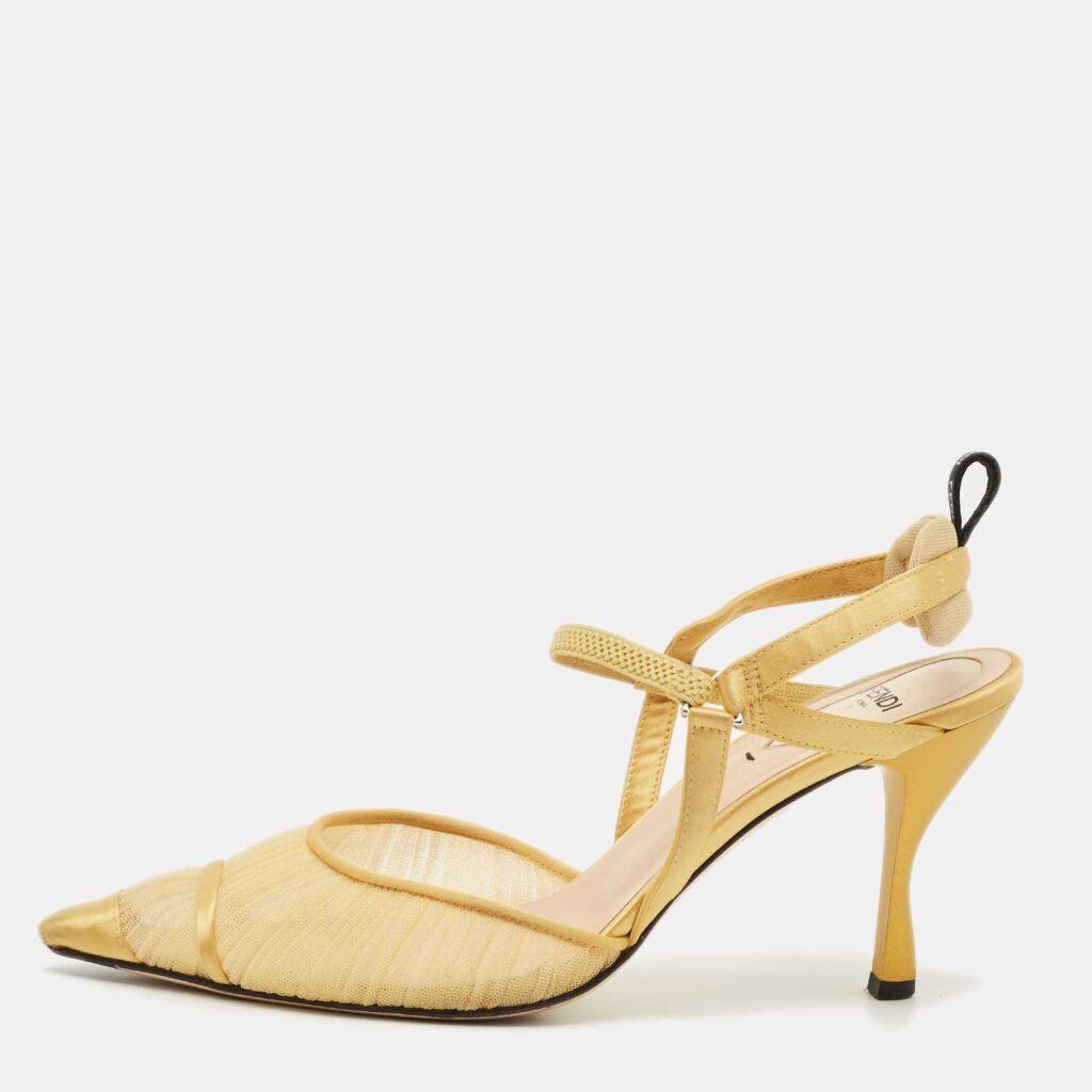 Fendi Yellow Mesh and Satin Colibri Lite Slingback Pumps Size 40 Fendi Yellow Mesh and Satin Colibri Lite Slingback Pumps Size 40