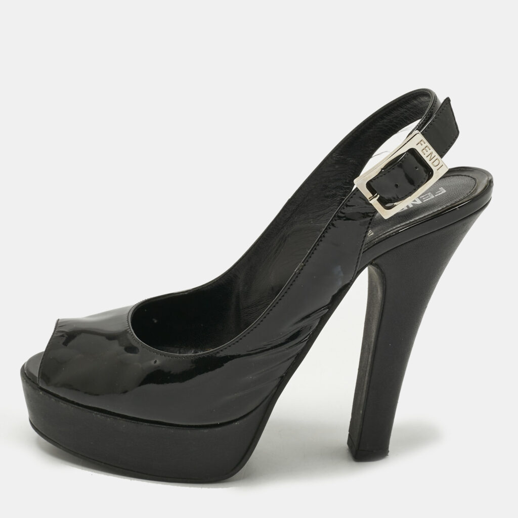 Fendi Black Patent Leather Slingback Platform Pumps Size 38.5 Fendi Black Patent Leather Slingback Platform Pumps Size 38.5