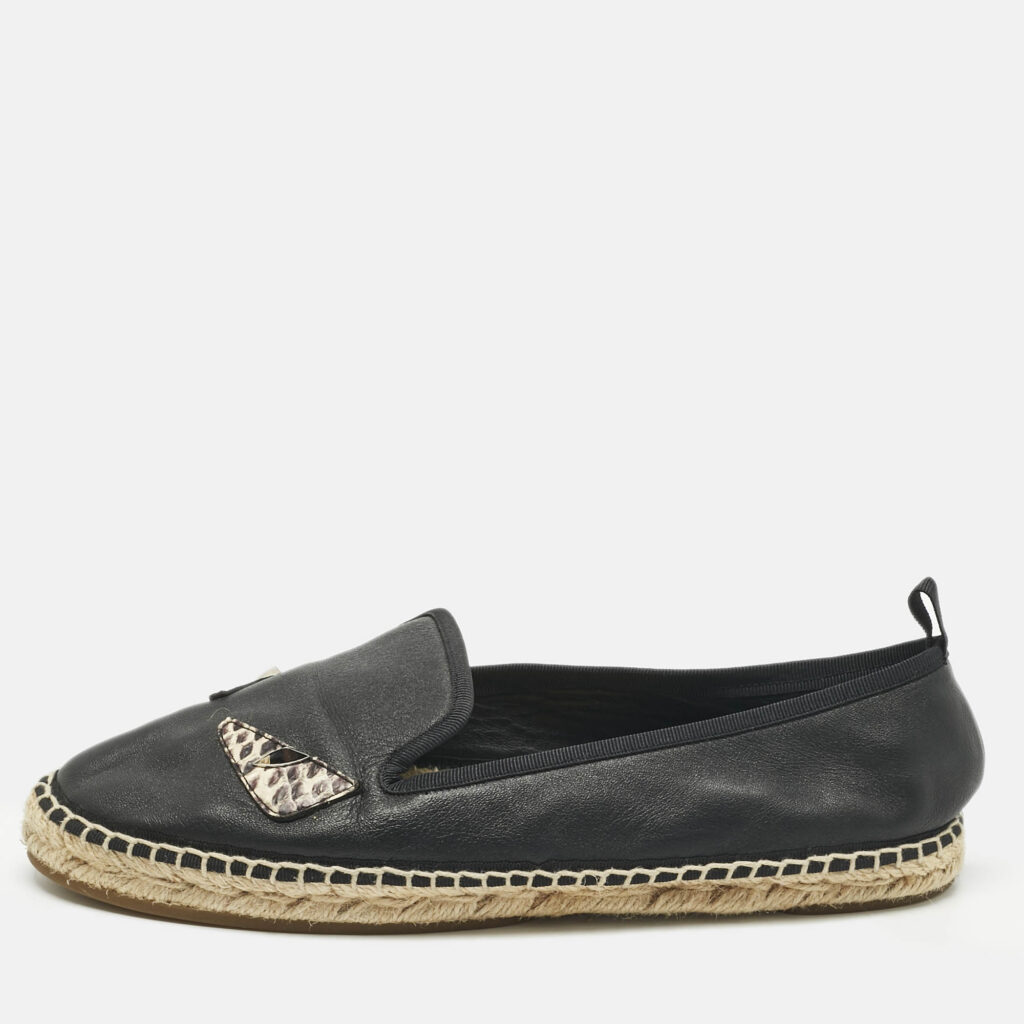 Fendi Black leather and Water Snakeskin Monster Eyes Slip On Espadrilles Size 38.5 Fendi Black leather and Water Snakeskin Monster Eyes Slip On Espadrilles Size 38.5
