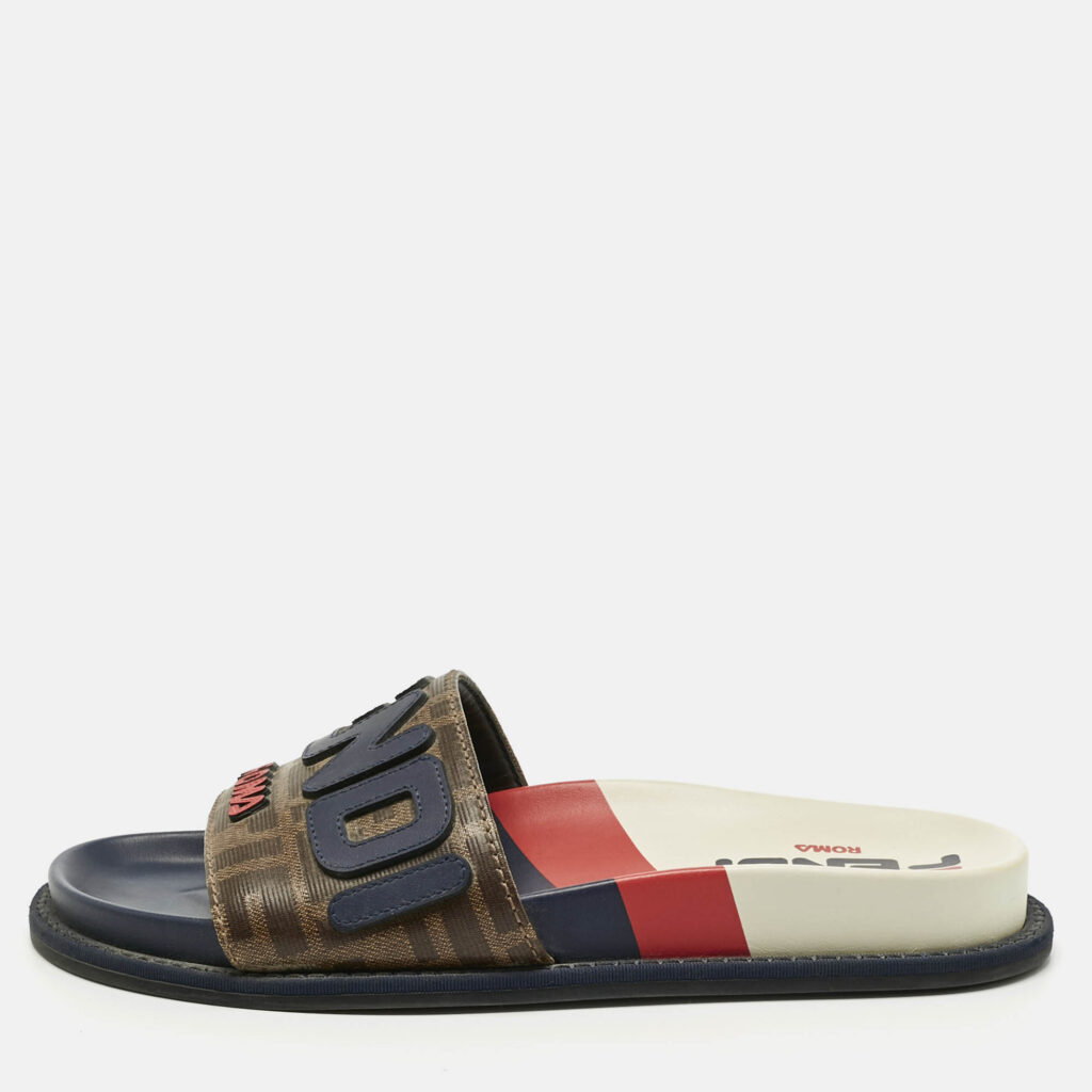 Fendi Multicolor Coated Canvas and Leather Mania Flat Slide Size 36.5 Fendi Multicolor Coated Canvas and Leather Mania Flat Slide Size 36.5