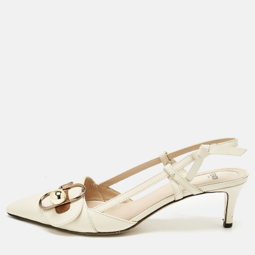 Fendi Cream Leather Pointed Toe Slingback Pump Size 39