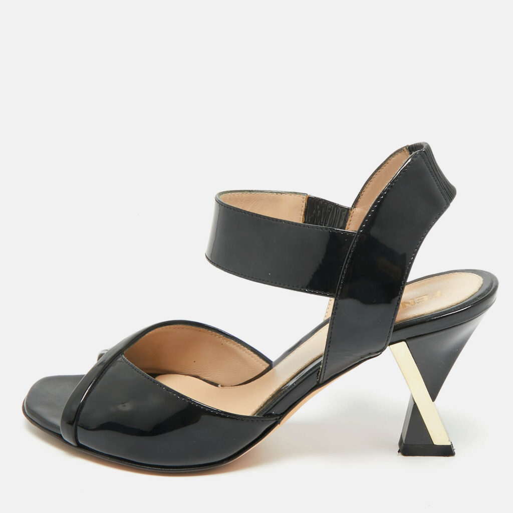 luxury-women-fendi-used-shoes-p1212564-010-1.jpg Fendi Black Patent Leather Ankle Strap Sandals Size 36