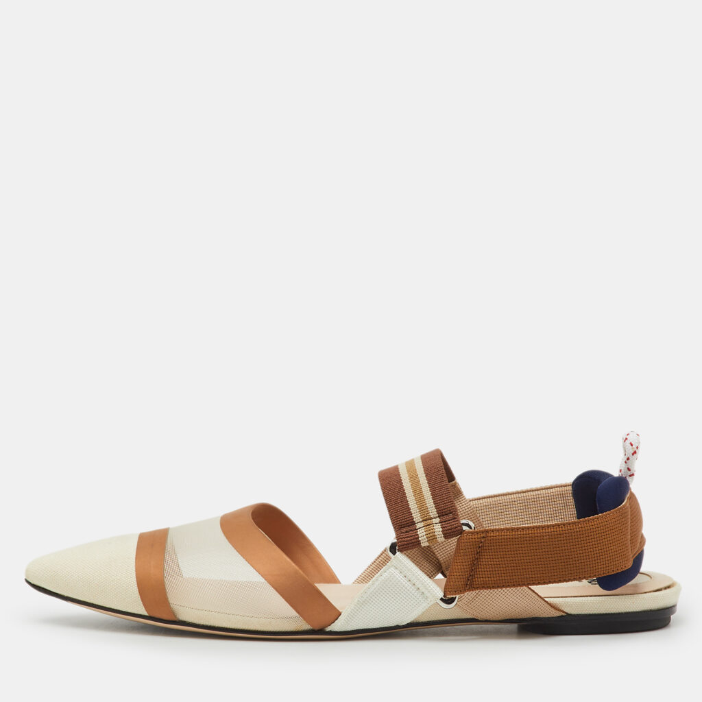 Fendi Tricolor Technical Mesh and Fabric Colibri Slingback Flats Size 38