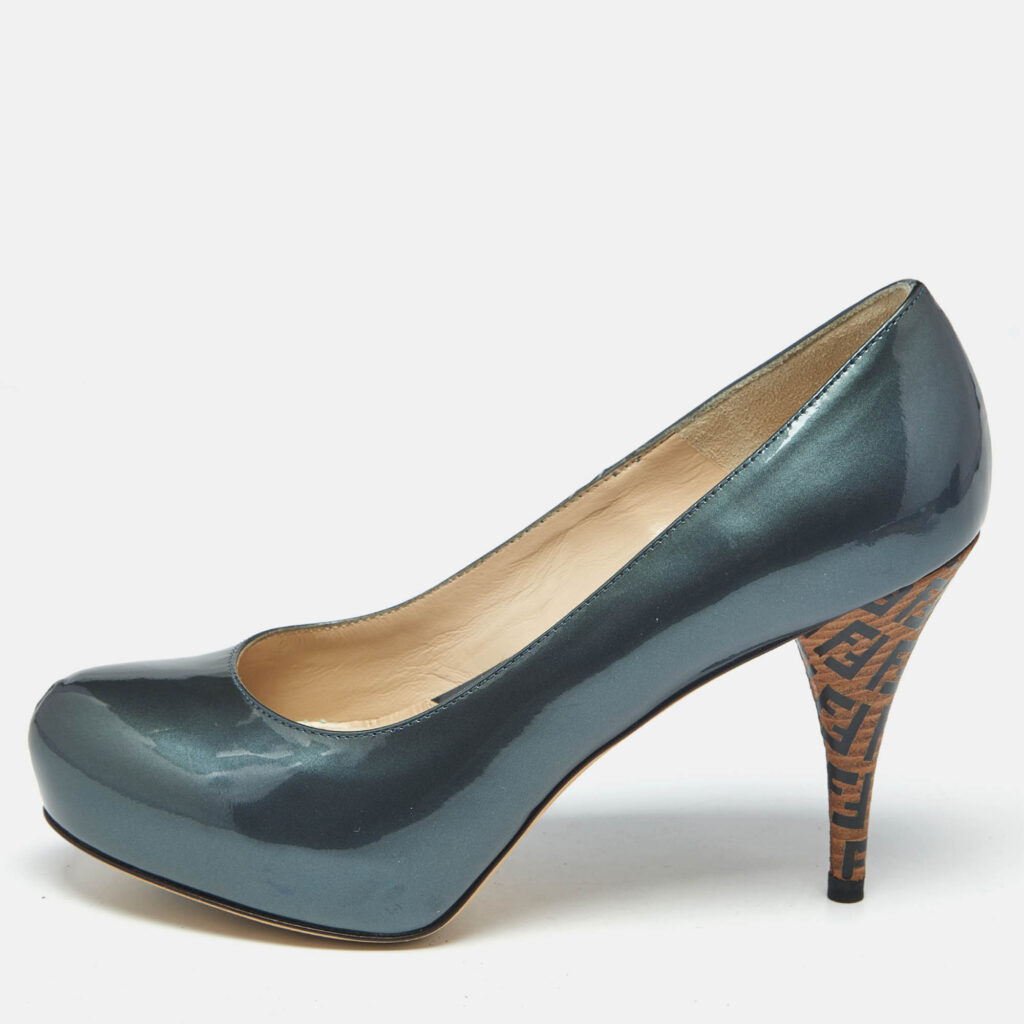 Fendi Grey Patent Leather Platform Round Toe Pumps Size 36