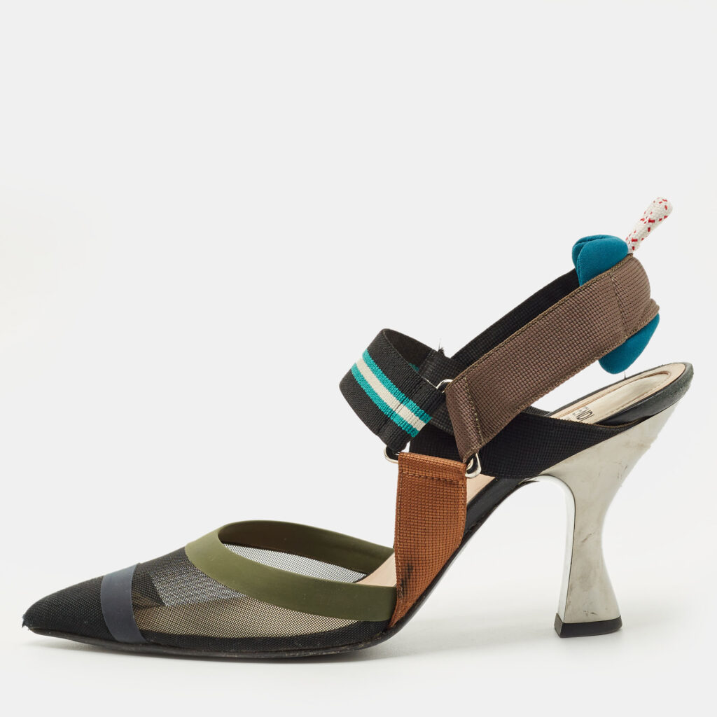 Fendi Multicolor Canvas and Leather Colibri Slingback Pumps Size 38 Fendi Multicolor Canvas and Leather Colibri Slingback Pumps Size 38