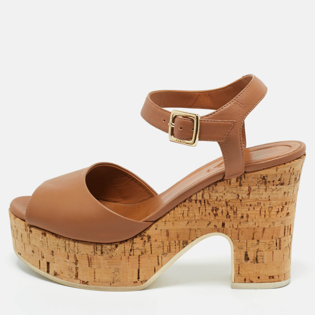 Fendi Brown Leather Ankle Strap Sandals Size 38.5