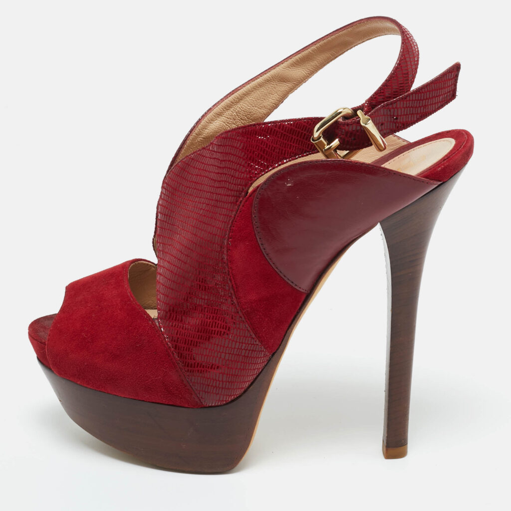 Fendi Red Leather and Lizard Embossed Leather Slingback Platform Sandals Size 37 Fendi Red Leather and Lizard Embossed Leather Slingback Platform Sandals Size 37
