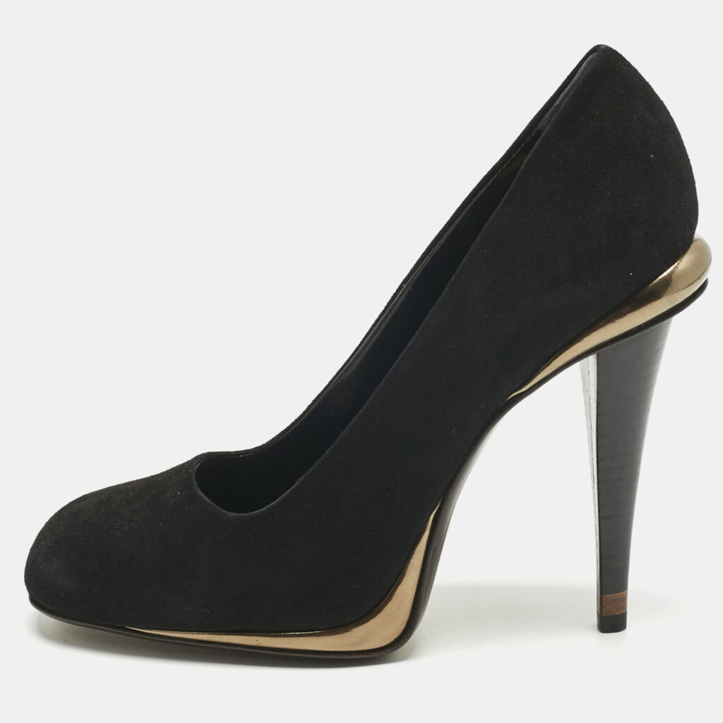 Fendi Black Suede Round Toe Pumps Size 40