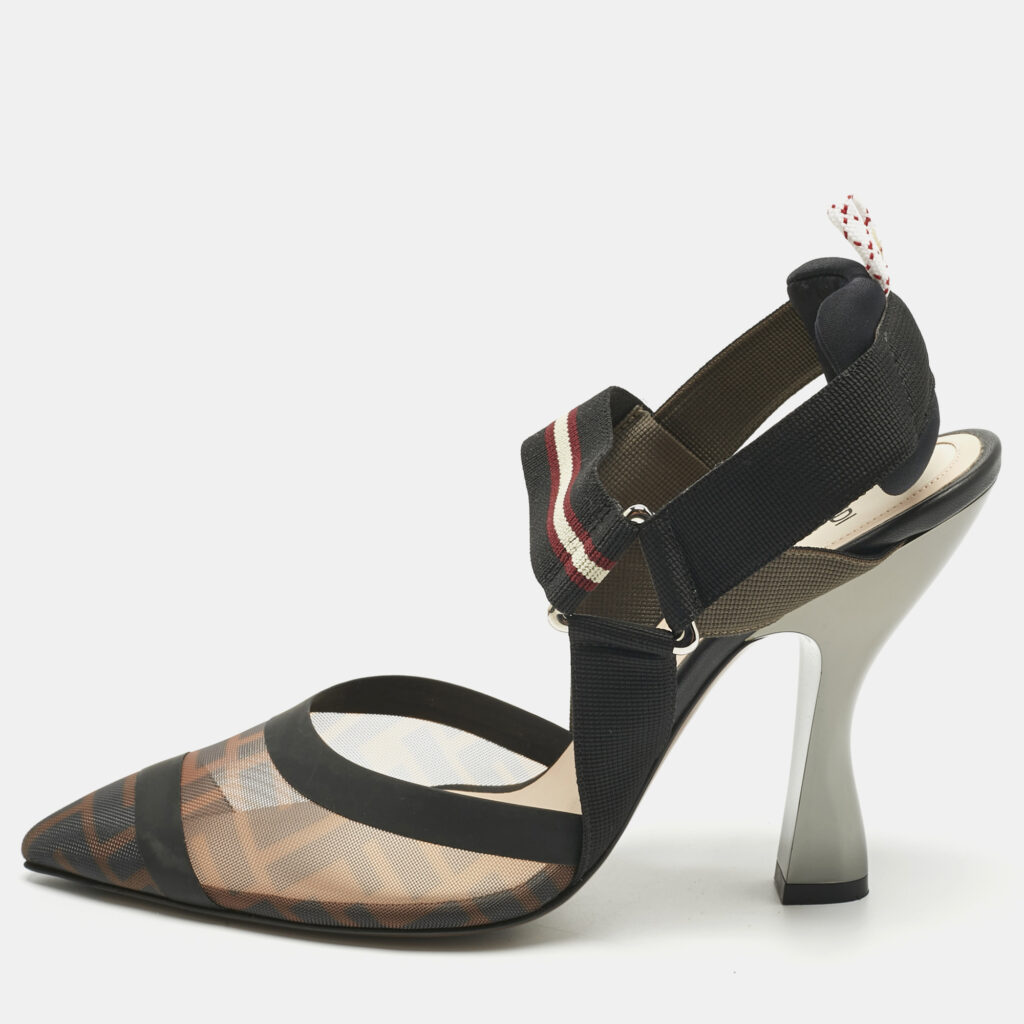 Fendi Multicolor Canvas and Leather Colibri Slingback Pumps Size 39