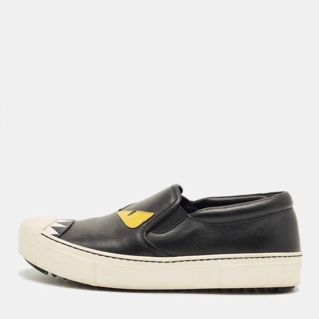 Fendi Black Leather Monster Slip On Sneakers Size 37 Fendi Black Leather Monster Slip On Sneakers Size 37